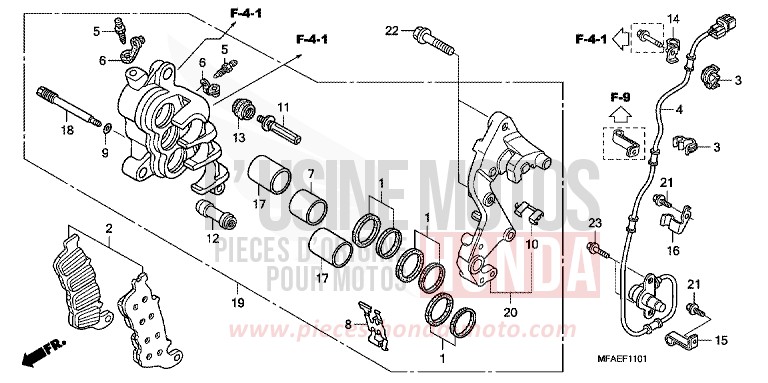 R. FRONT BRAKE CALIPER (CBF1000A/T/S) for CBF1000 ABS QUASAR SILVER METALLIC (NHA48) from 2010